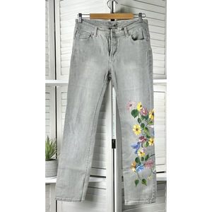 Chicos Platinum Women’s Jeans Sz 0 Short Gray Wash Custom Hand Painted Artist